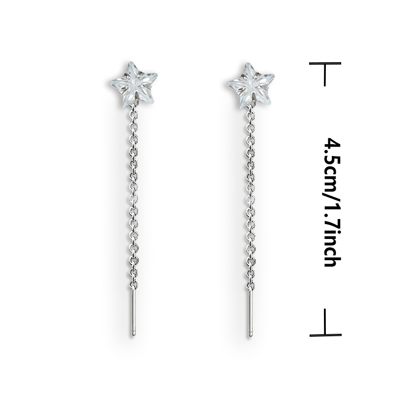 2pcs Star-Encrusted Long Cubic Synthetic Zirconia Ear Cuffs